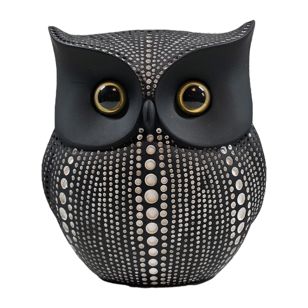 Owl Debossed Resin Figurine Decoration Minimalist Modern Polka Dot Black White‎